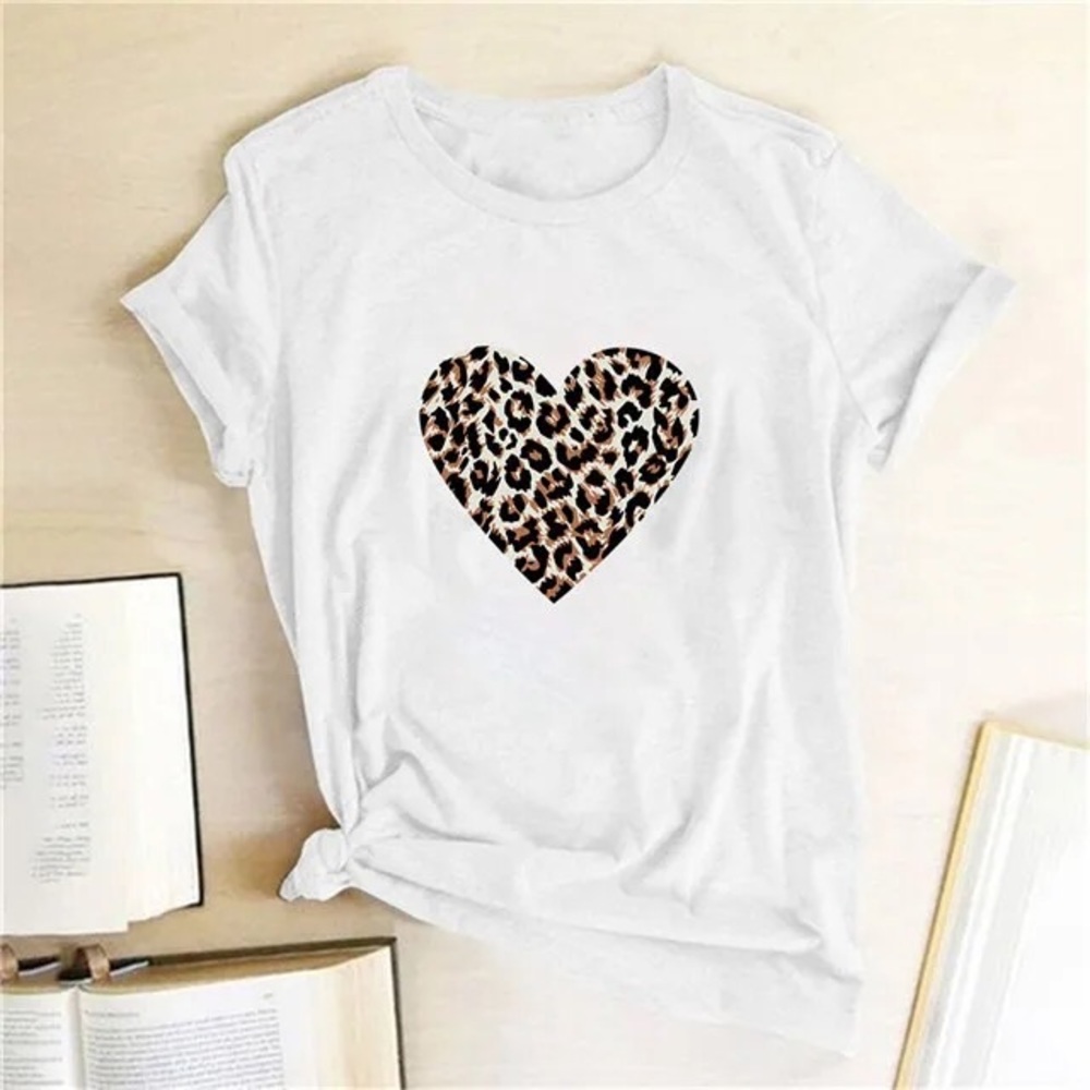 Leopard Heart Print Tee Multiple Sizes